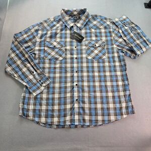 Montage Collection Men XXL Western Pearl Snap Plaid Shirt Blue Brown Long Sleeve